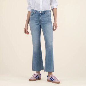 Kut From the Kloth Kelsey Fab Ab Ankle Flare Raw Hem Denim Jeans Blue 8